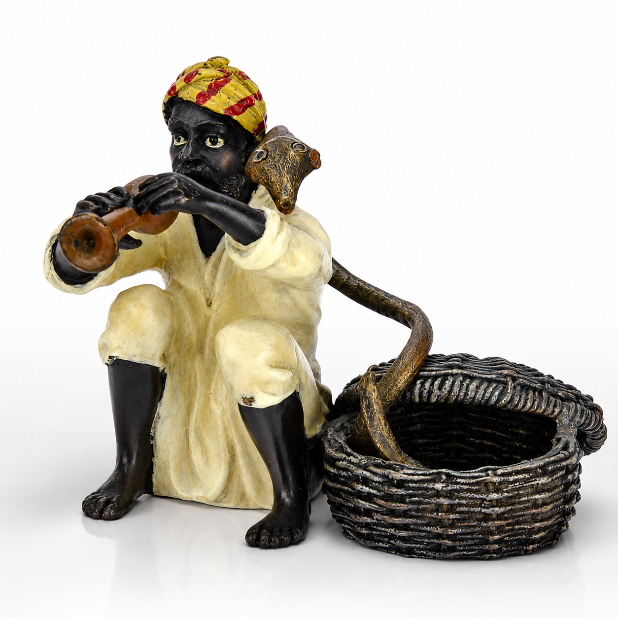 Bronze Sculpture of a Snake Charmer | Figurines & Statues