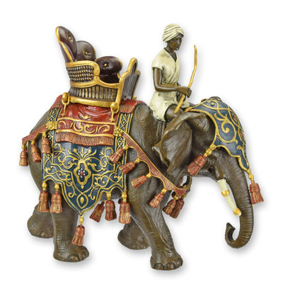 Decorated Elephant and Rider Bronze Sculpture