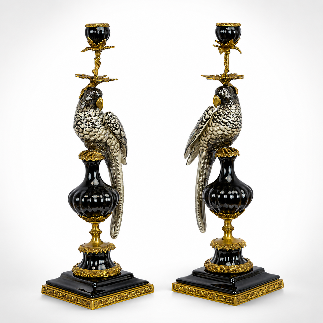 Bronze Mounted Porcelain Parrot Candle Holders | Lighting