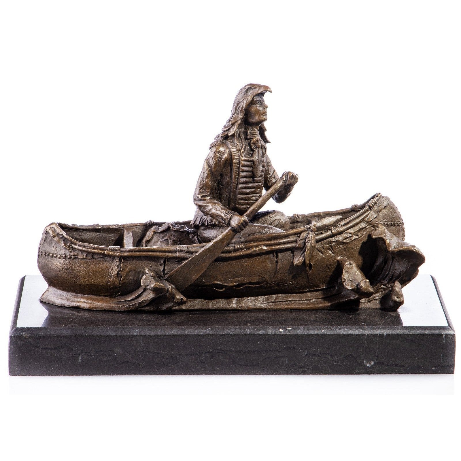 Native American Canoe Bronze Sculpture | Figurines & Statues
