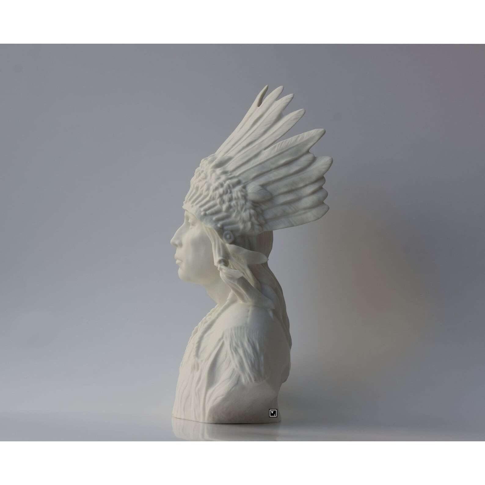 Native Indian Chef Porcelain Bust, Native Indian Sculpture. Sioux Chef