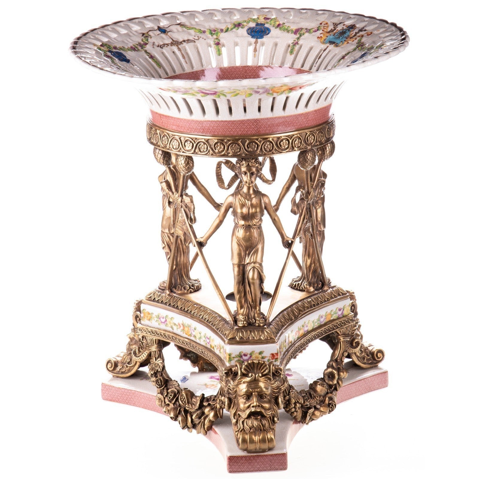 Neoclassical Porcelain and Bronze Centerpiece Bowl with Figural Base