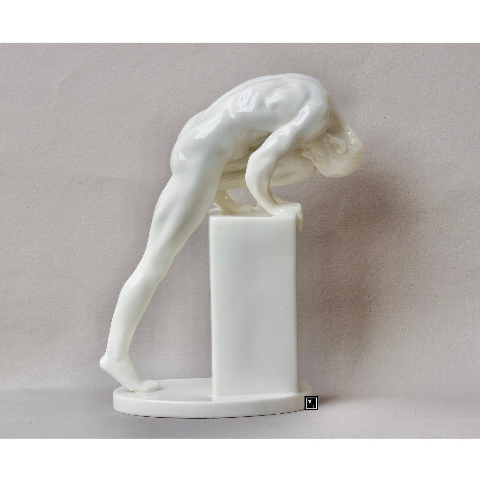 Nude Male Statue. Fine Glazed Porcelain Male Sculpture, Nude & Figurat