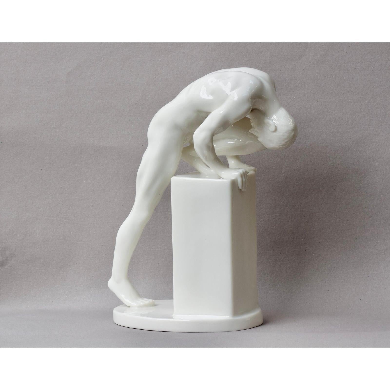 Nude Male Statue. Fine Glazed Porcelain Male Sculpture, Nude & Figurat