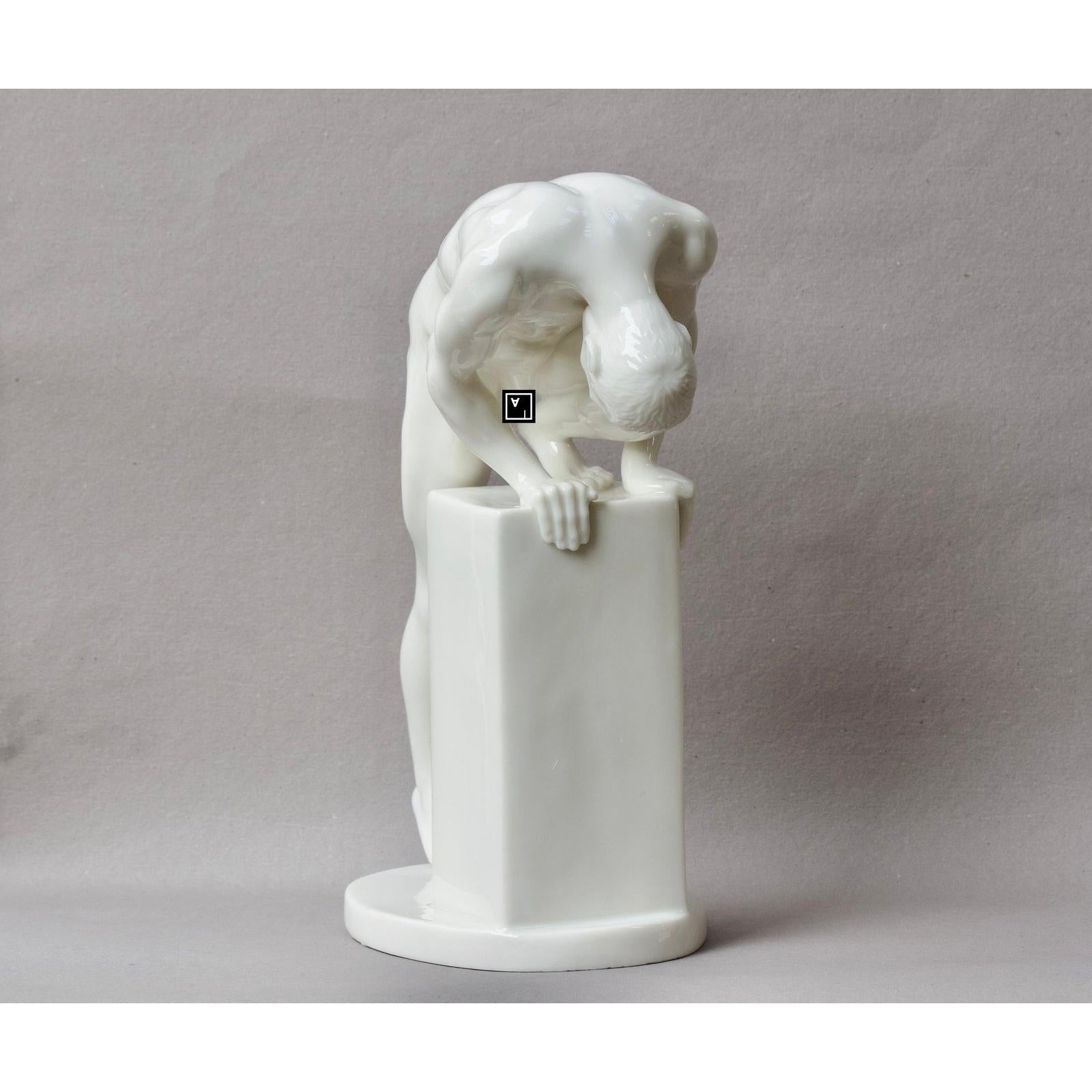 Nude Male Statue. Fine Glazed Porcelain Male Sculpture, Nude & Figurat