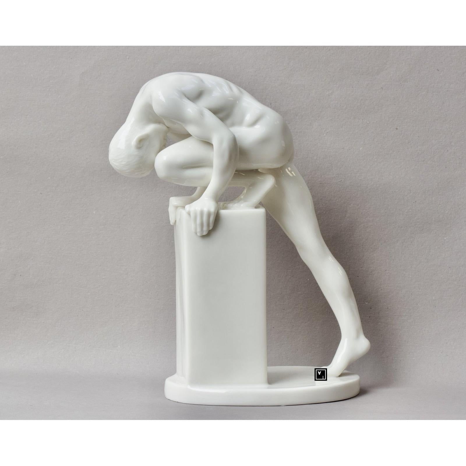 Nude Male Statue. Fine Glazed Porcelain Male Sculpture, Nude & Figurat