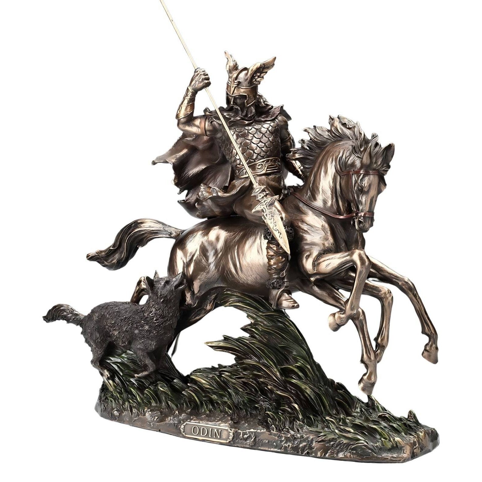Odin riding Sleipnir with Wolf | Mythology & Deity Sculptures