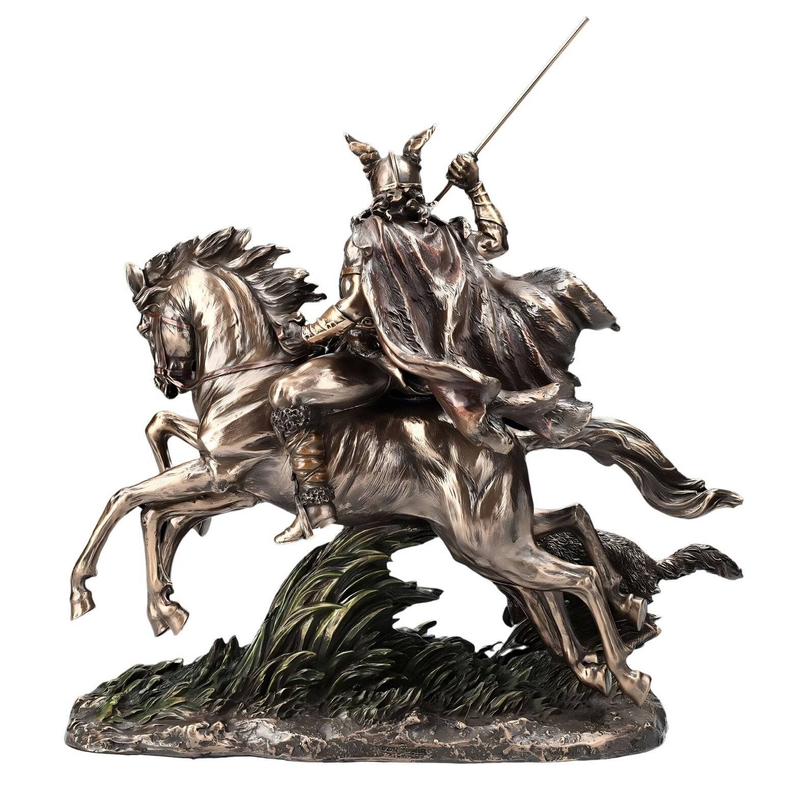 Odin riding Sleipnir with Wolf | Mythology & Deity Sculptures