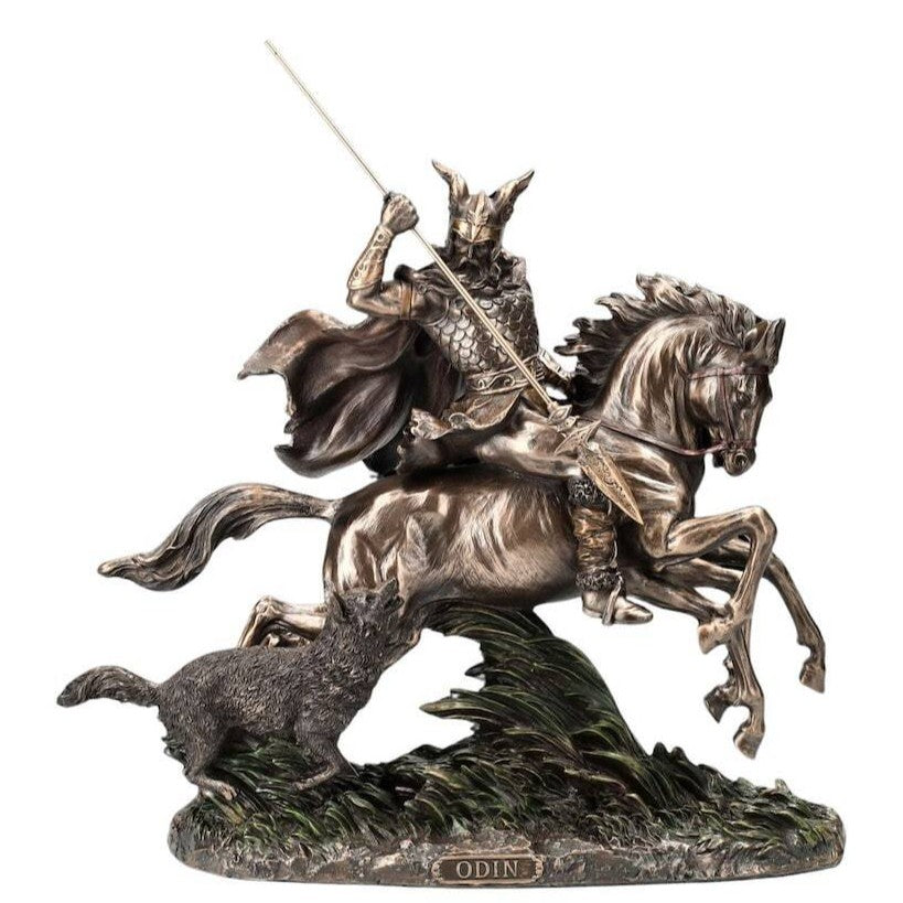 Odin riding Sleipnir with Wolf | Mythology & Deity Sculptures