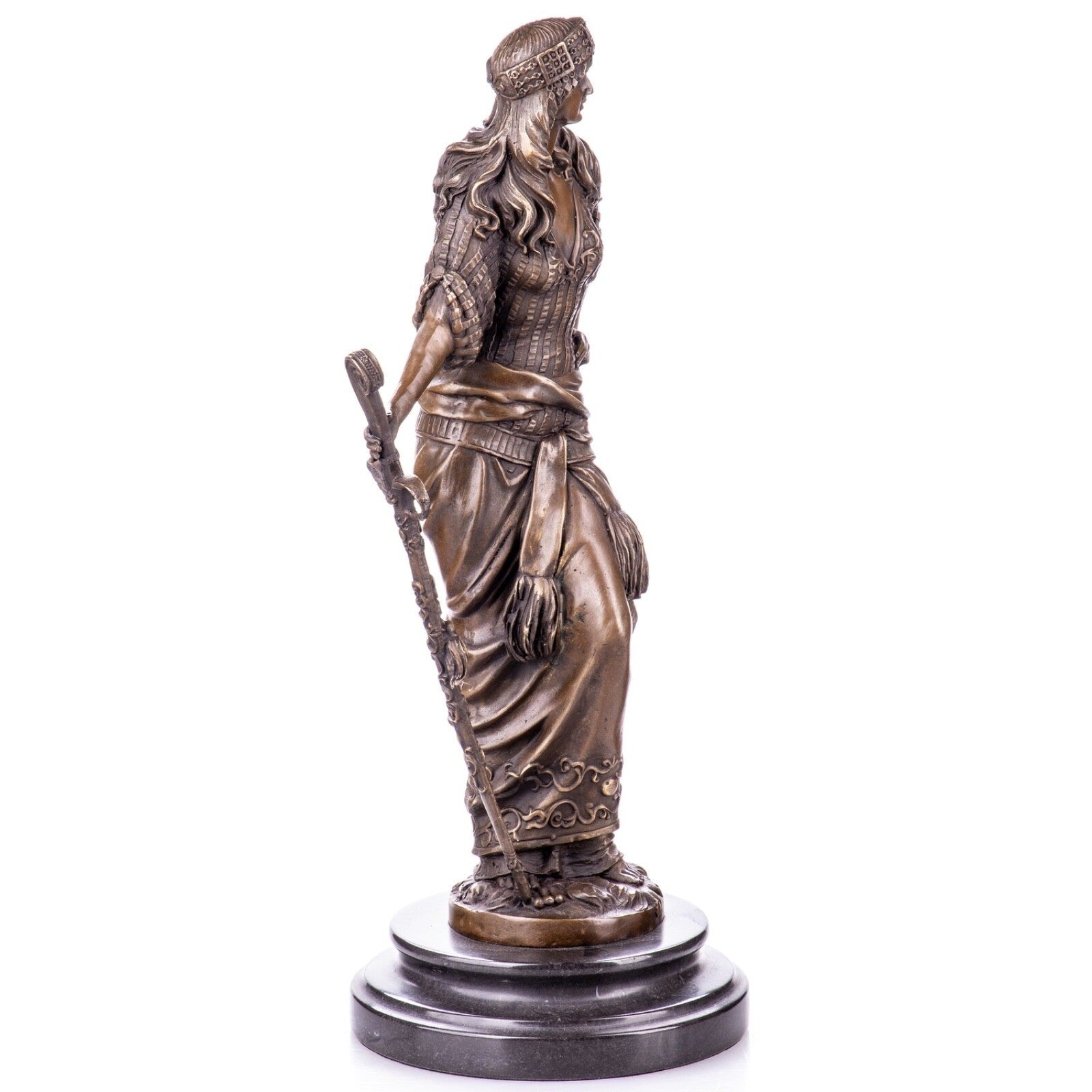 Oriental Dancer Bronze Sculpture with Staff, Dancer & Performance Scul