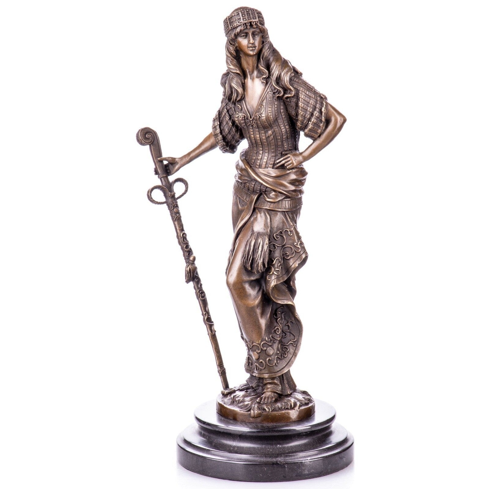 Oriental Dancer Bronze Sculpture with Staff, Dancer & Performance Scul