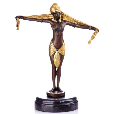 Oriental Dancer with Golden Veil Art Deco Bronze Sculpture