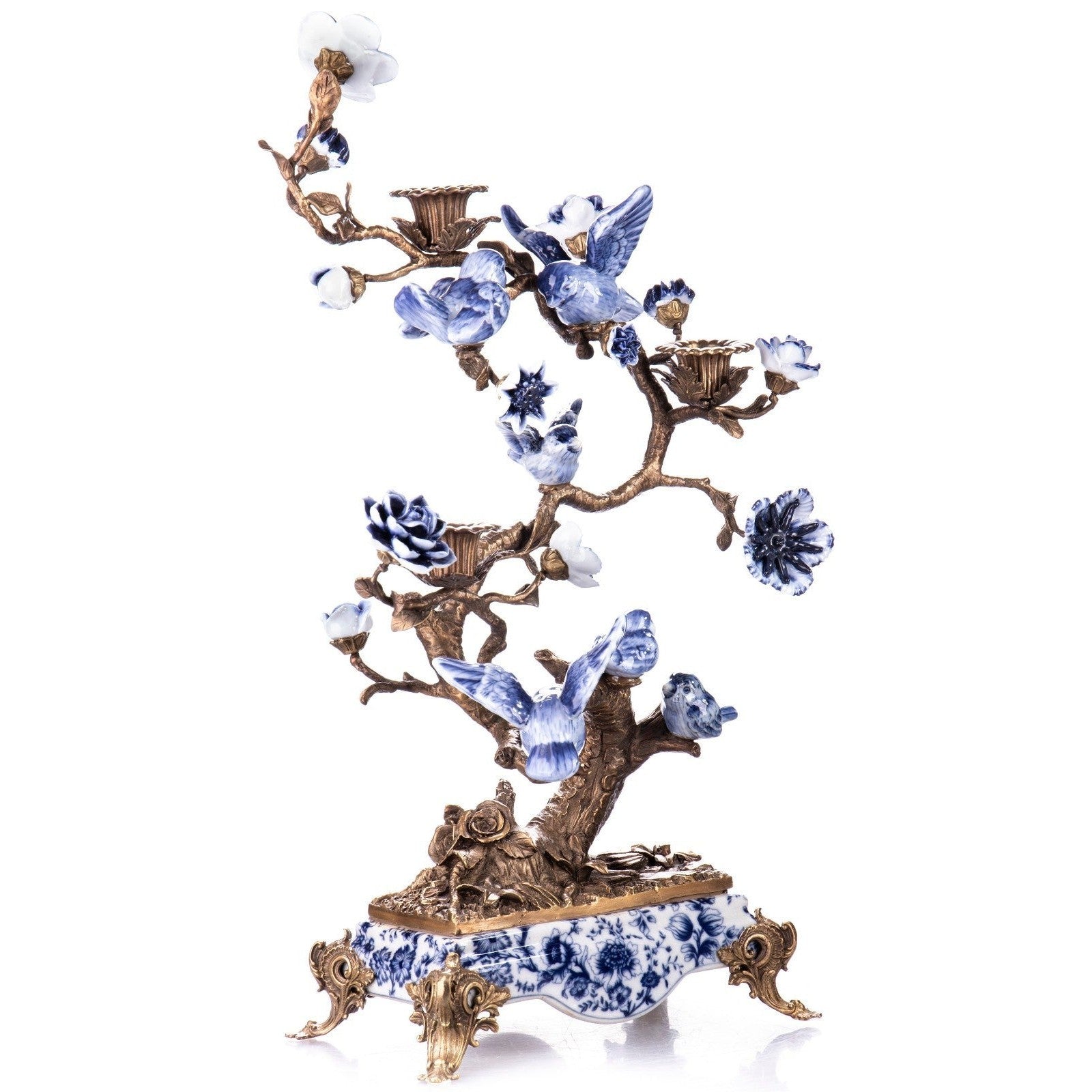 Ornamental Tree Sculpture with Birds and Floral Accents