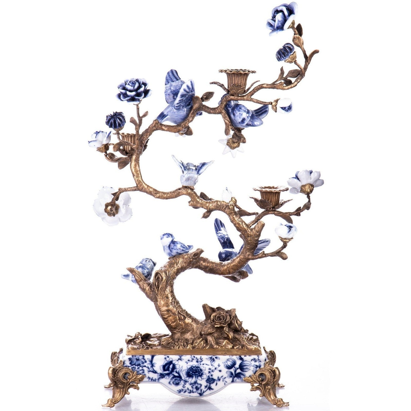 Ornamental Tree Sculpture with Birds and Floral Accents