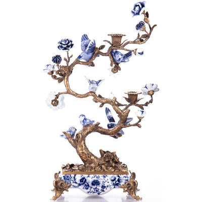 Ornamental Tree Sculpture with Birds and Floral Accents