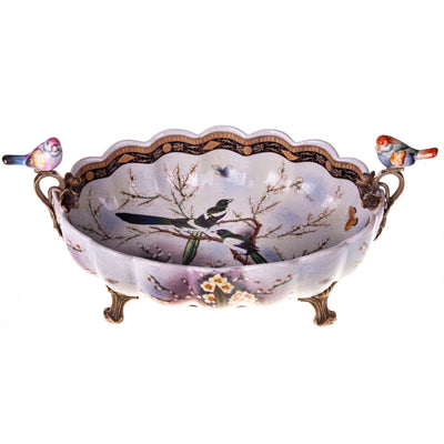 Ornate Porcelain Bowl with Bird Accents | Vases & Bowls