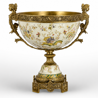Bronze Mounted Porcelain Bowl on Stand | Handcrafted Bronze Decor