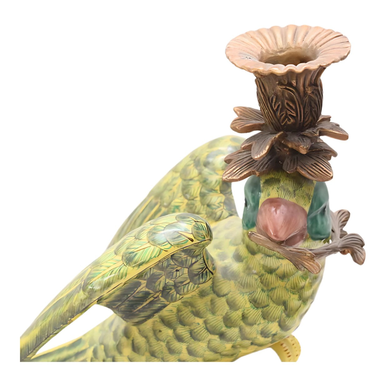 Pair of Brass Mounted Porcelain Parrot Candle Holders | Lighting