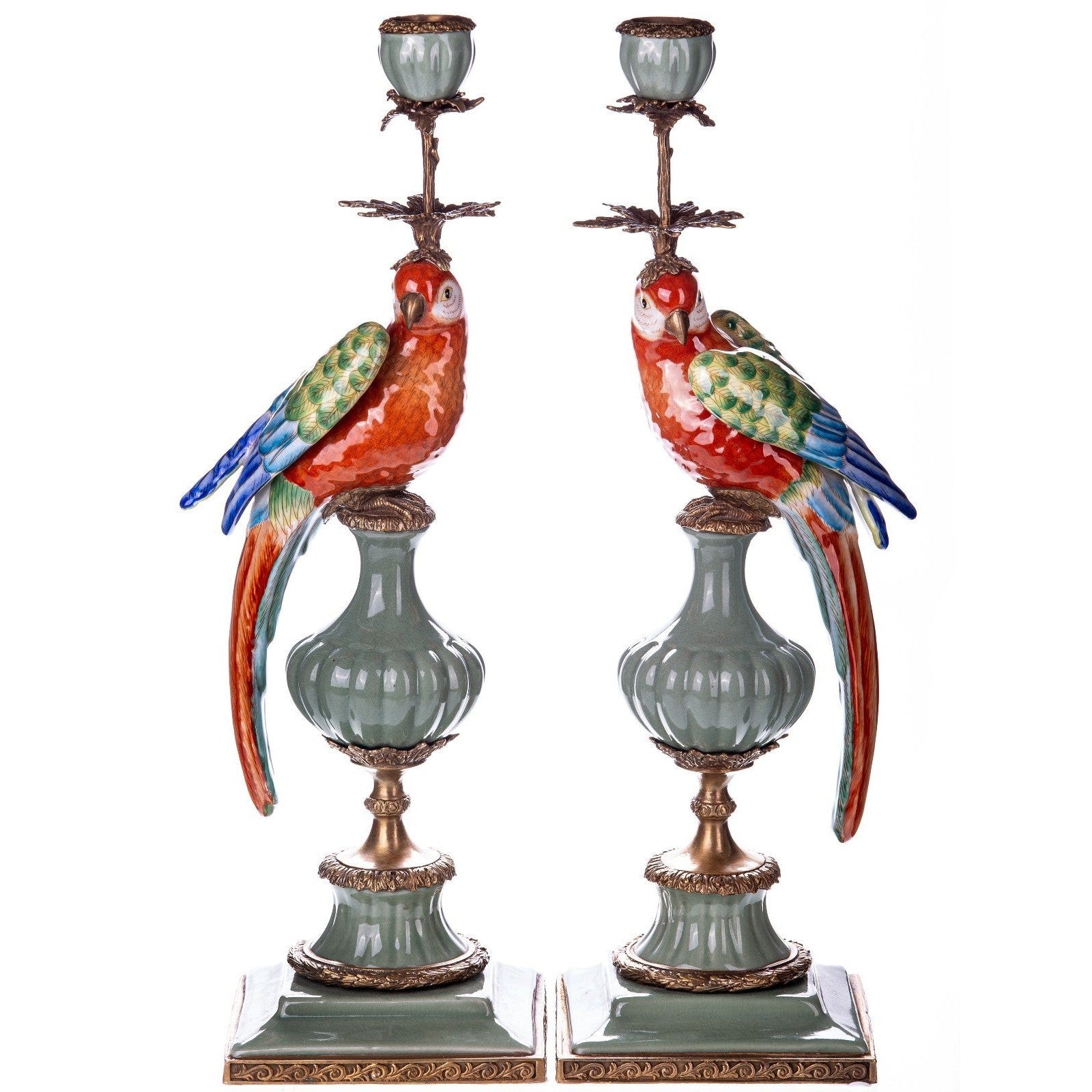 Pair of Colorful Parrot Candle Holders | Lighting | Home Decor