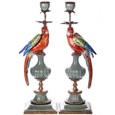 Pair of Colorful Parrot Candle Holders | Lighting | Home Decor