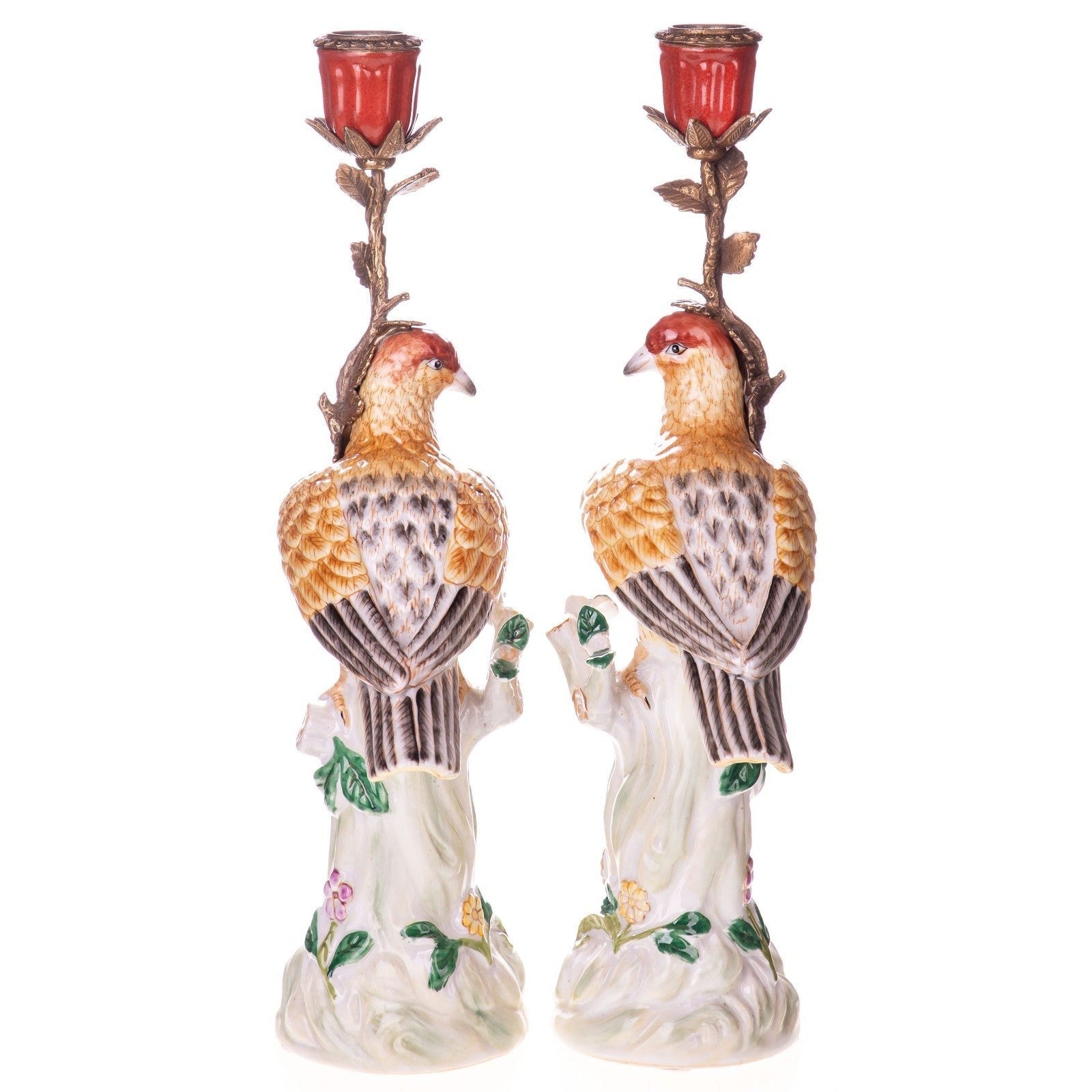 Pair of Hand-Painted Porcelain Bird Candlesticks | Lighting