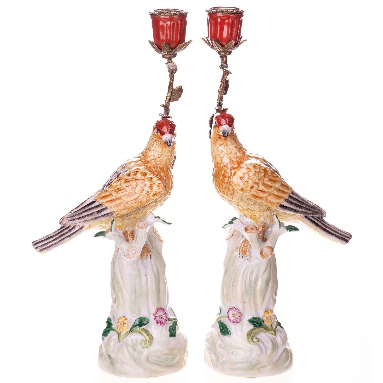 Pair of Hand-Painted Porcelain Bird Candlesticks | Lighting