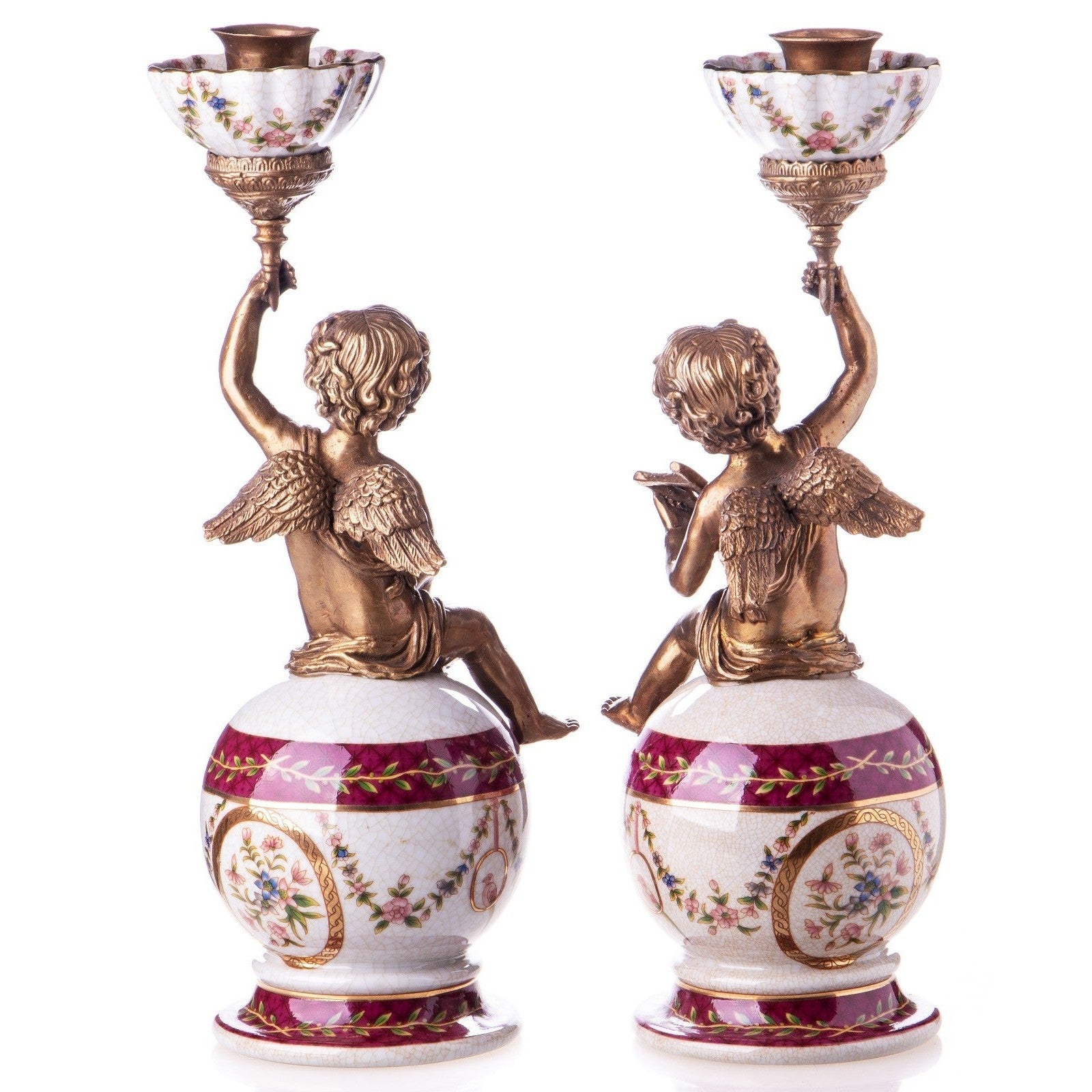 Pair of Porcelain and Bronze Cherub Candelabras | Lighting