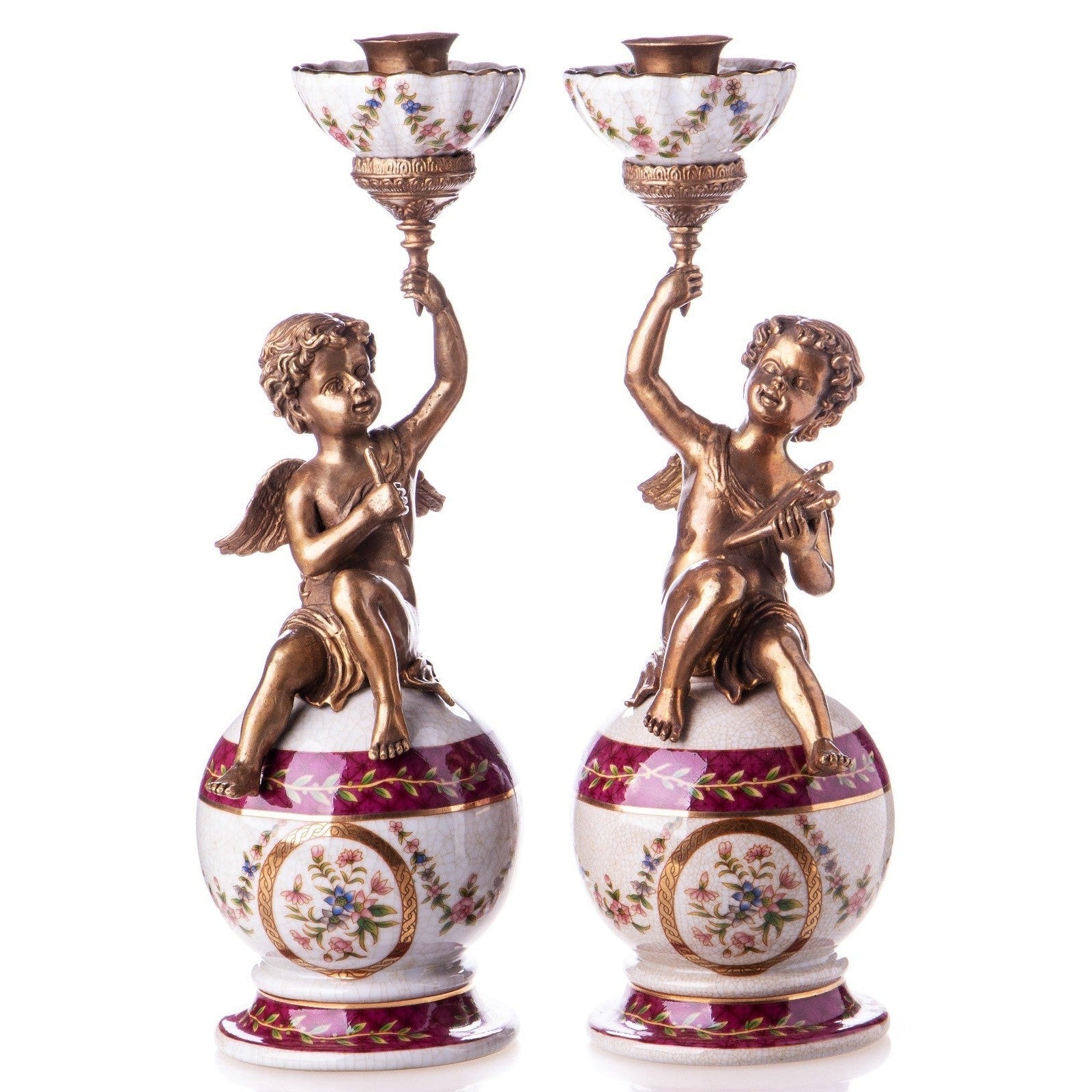 Pair of Porcelain and Bronze Cherub Candelabras | Lighting
