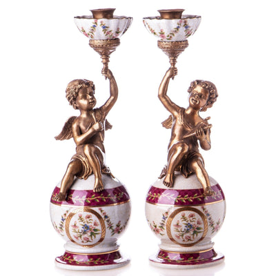 Pair of Porcelain and Bronze Cherub Candelabras | Lighting