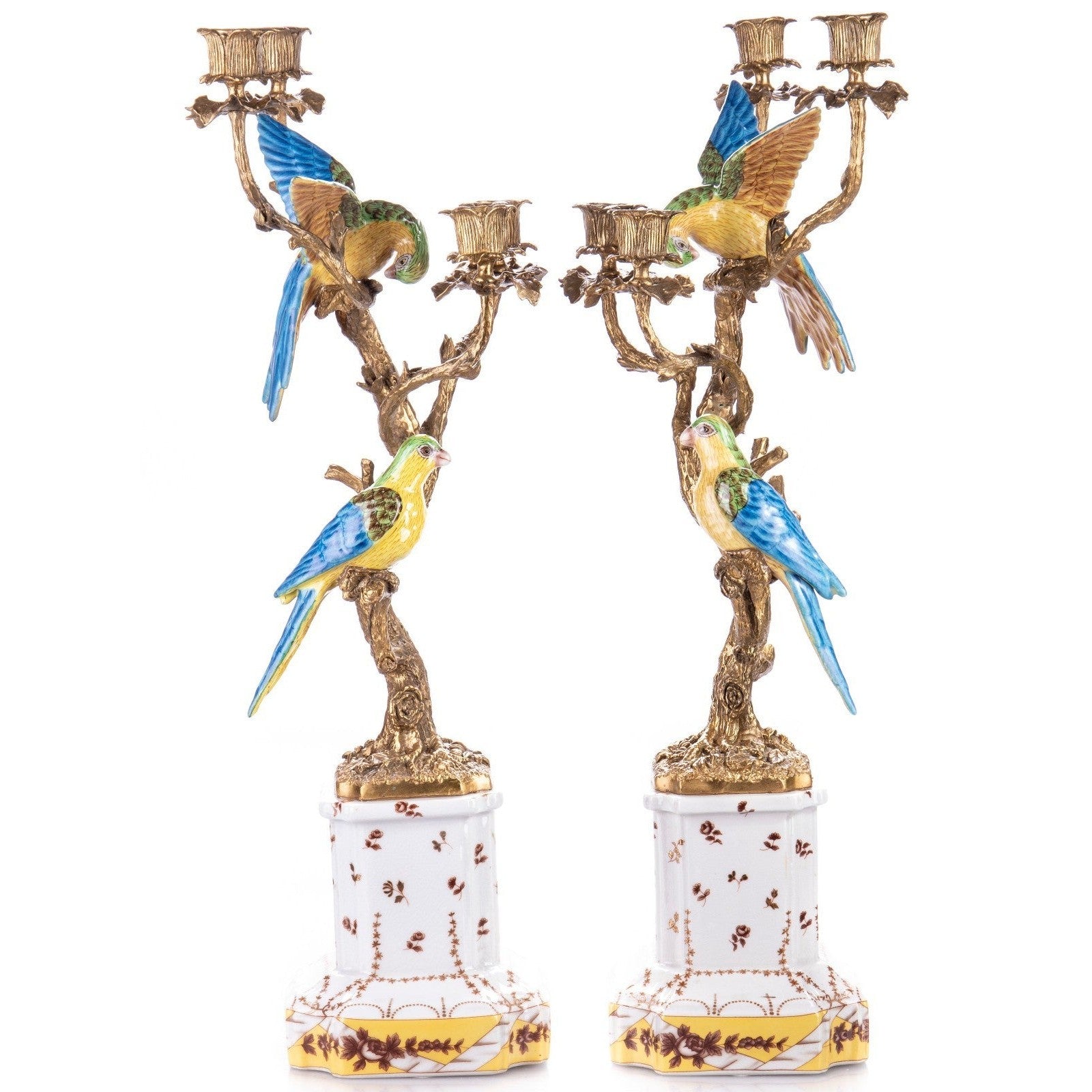 Pair of Porcelain and Bronze Parrot Candelabra | Lighting