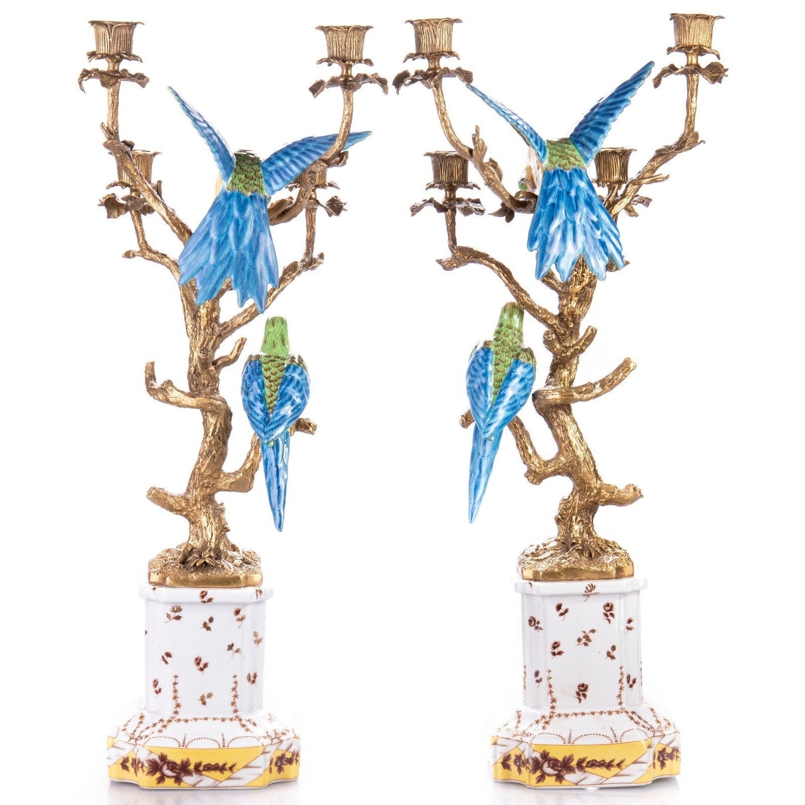 Pair of Porcelain and Bronze Parrot Candelabra | Lighting