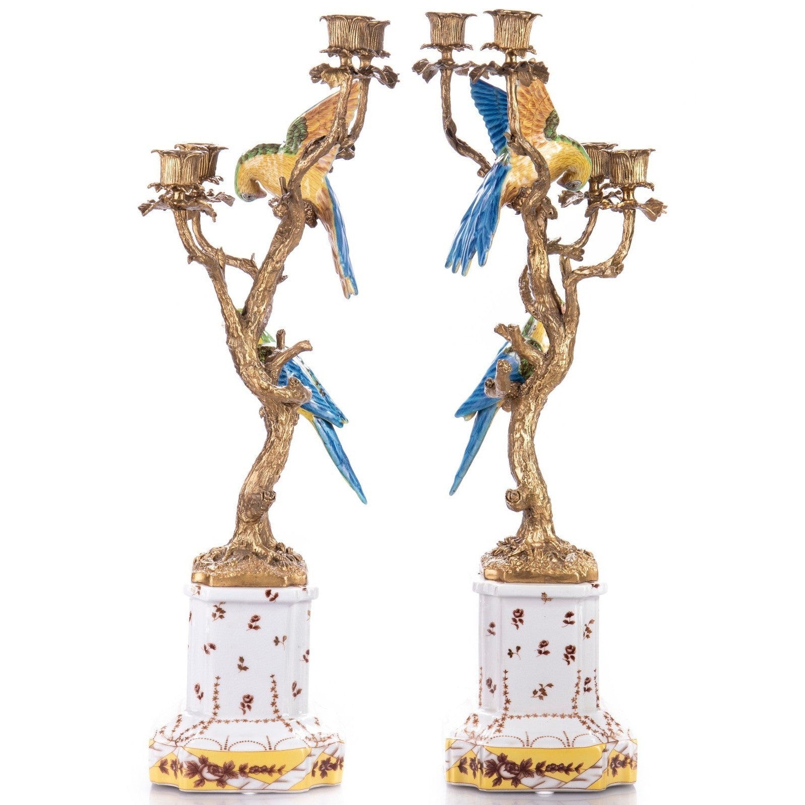 Pair of Porcelain and Bronze Parrot Candelabra | Lighting