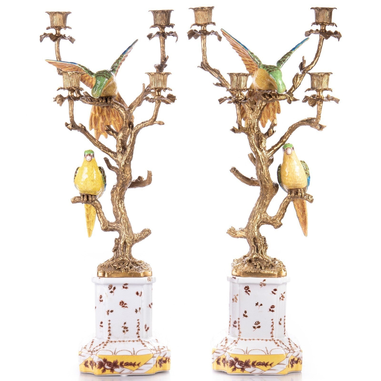 Pair of Porcelain and Bronze Parrot Candelabra | Lighting