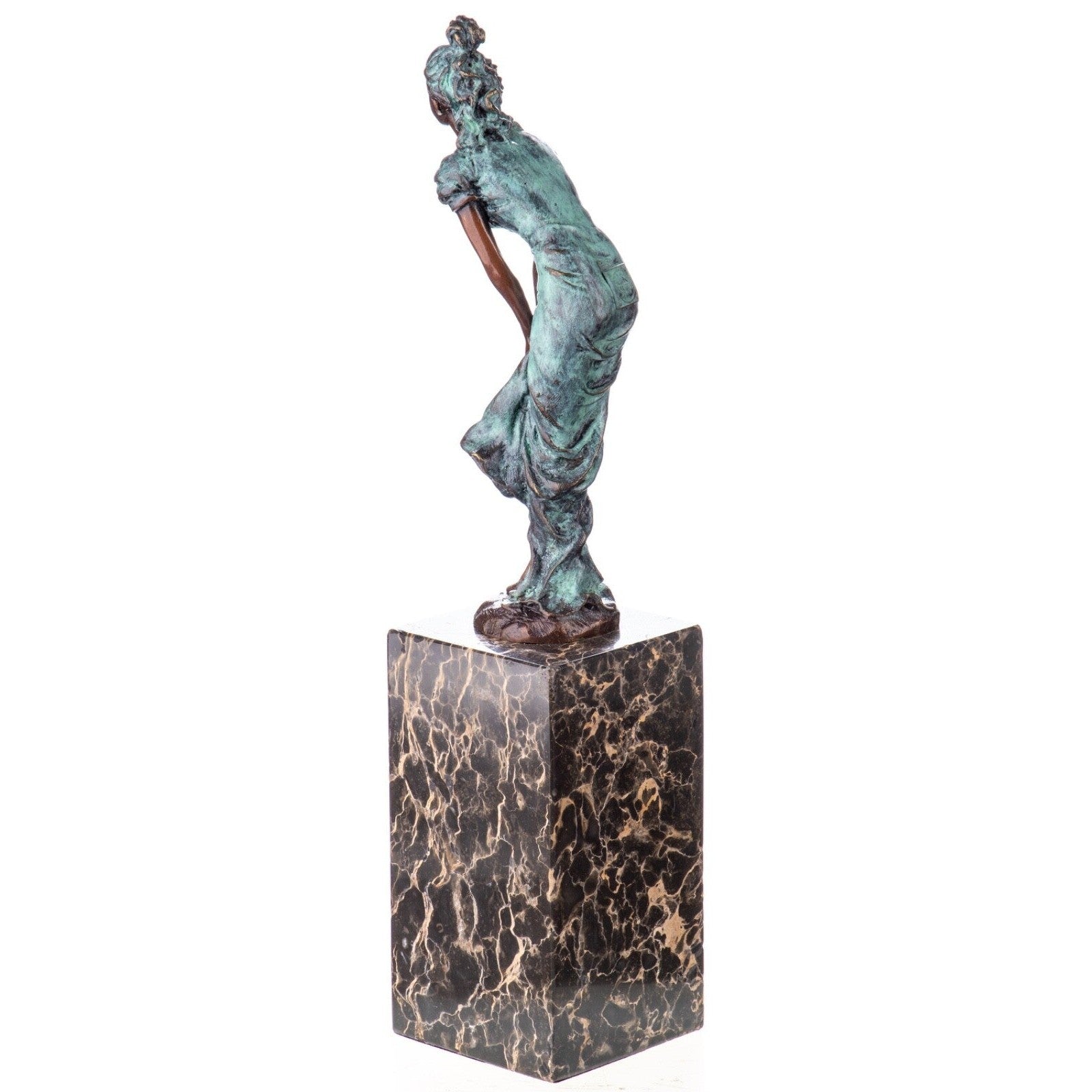 Patinated Bronze Lady in Green Dress | Figurines & Statues