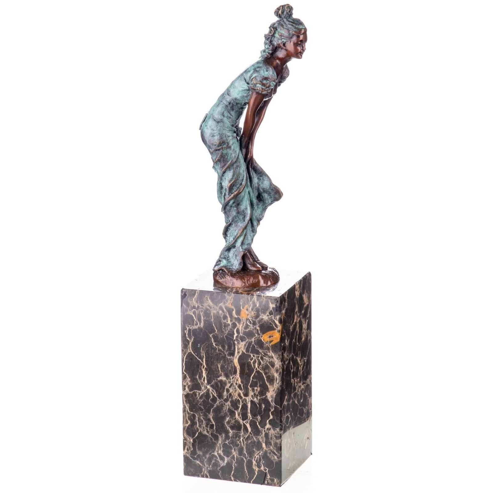 Patinated Bronze Lady in Green Dress | Figurines & Statues
