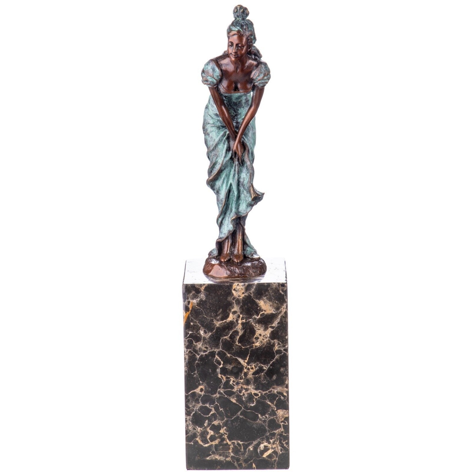 Patinated Bronze Lady in Green Dress | Figurines & Statues