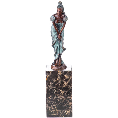 Patinated Bronze Lady in Green Dress | Figurines & Statues