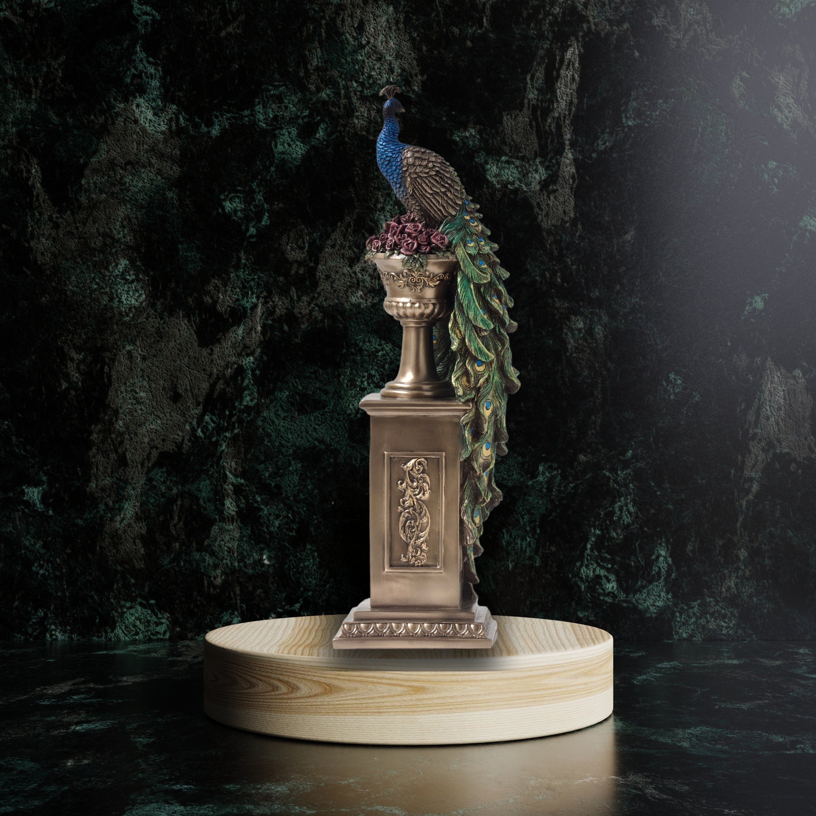 Peacock Perching on Column and Vase | Vases & Bowls | Home Decor
