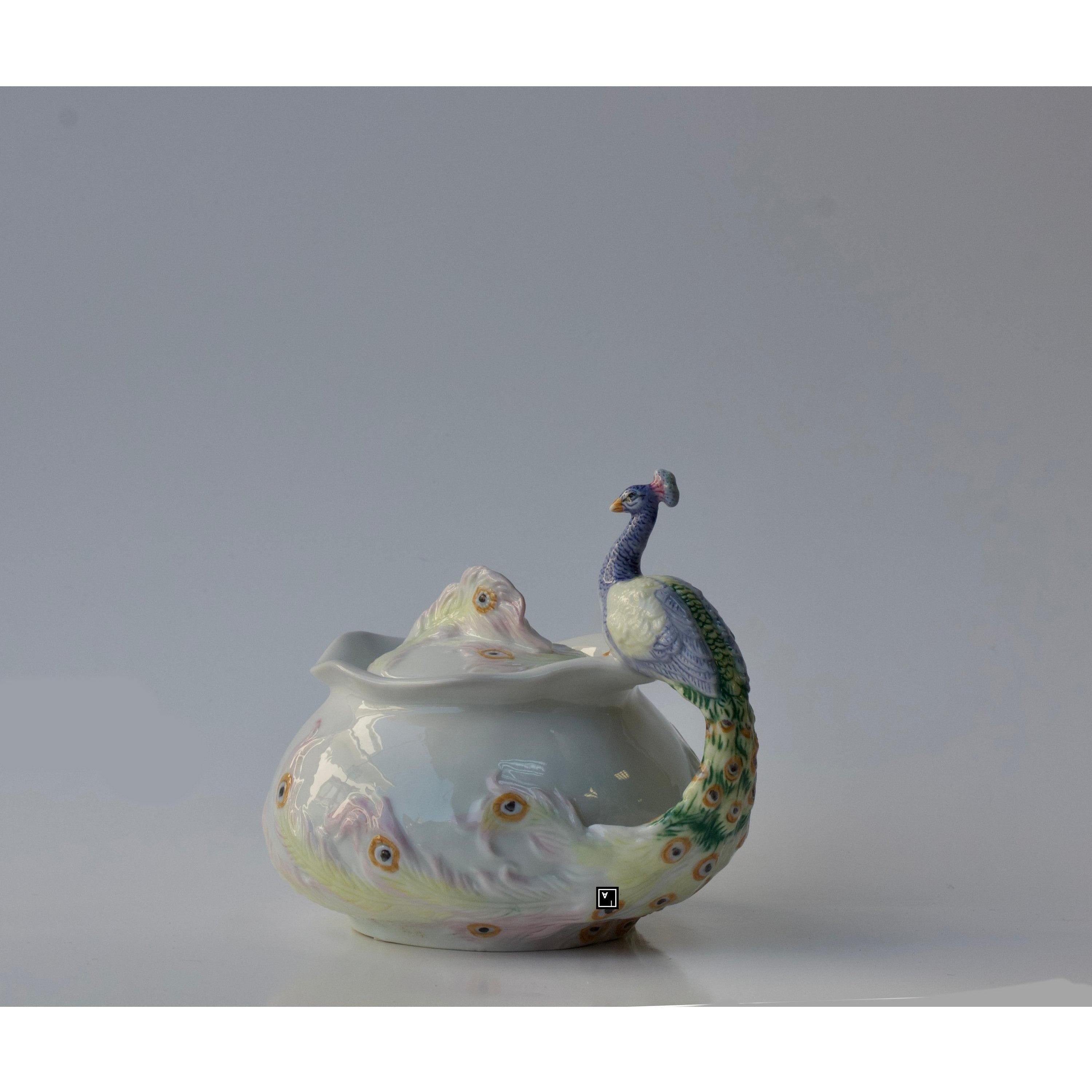 Peacock Sugar Bowl with Lid | Vases & Bowls | Home Decor
