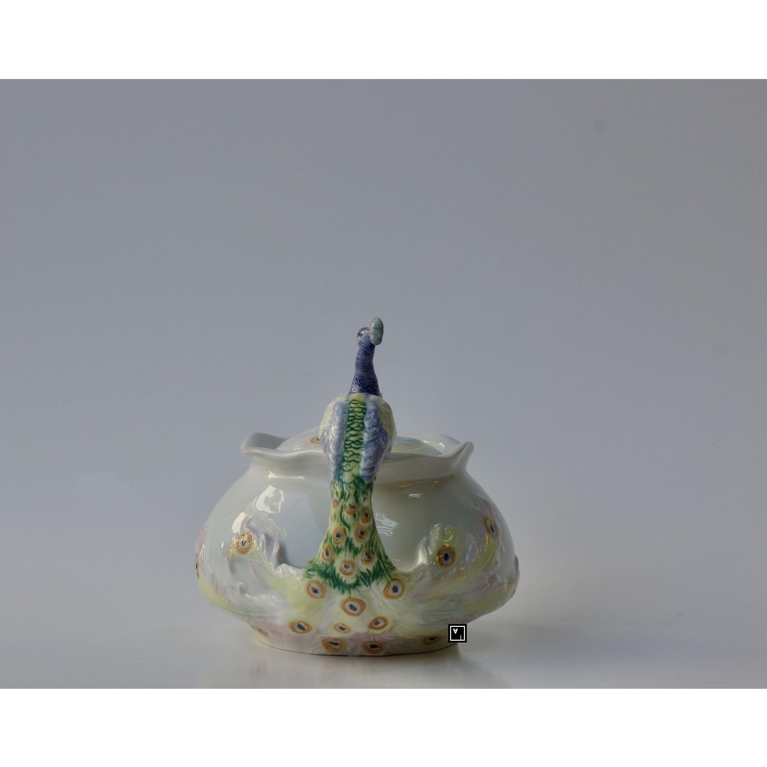 Peacock Sugar Bowl with Lid | Vases & Bowls | Home Decor