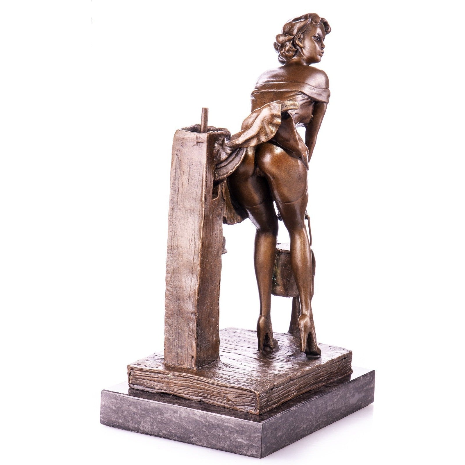 Pin-Up Girl at the Water Pump Bronze Figurative Sculpture