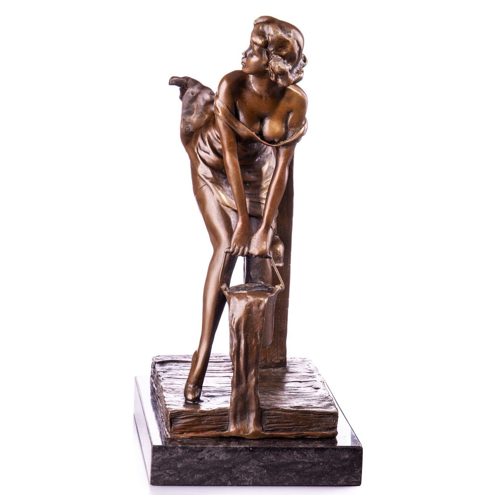 Pin-Up Girl at the Water Pump Bronze Figurative Sculpture