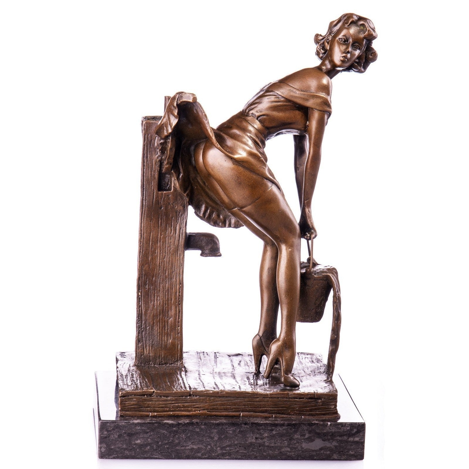 Pin-Up Girl at the Water Pump Bronze Figurative Sculpture