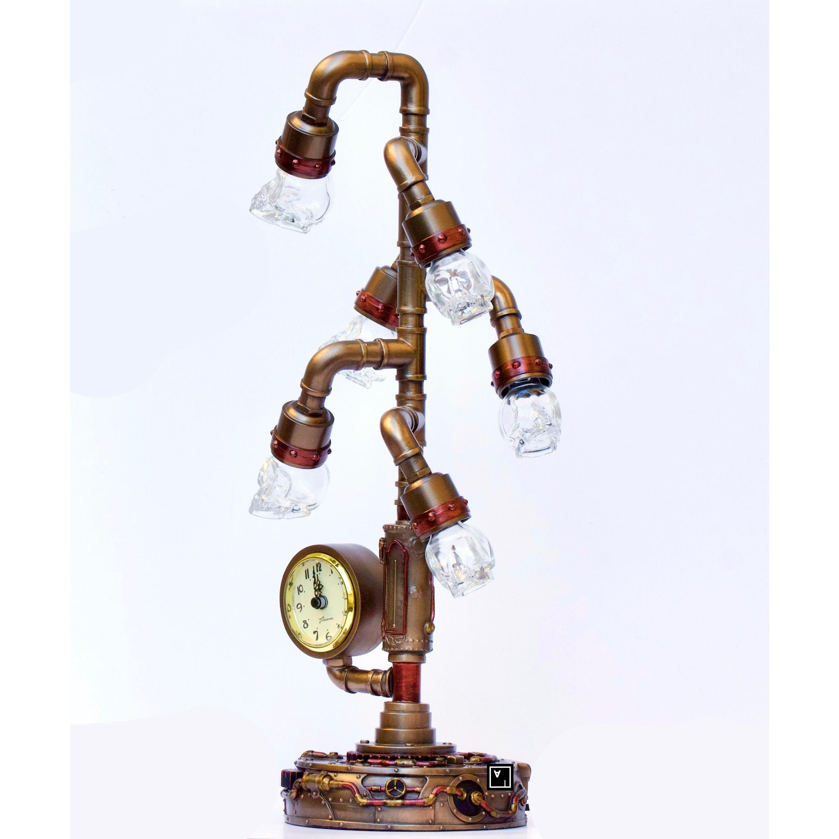 Pipework Clock Stand With Skull Bulb (LED) | Clocks | Home Decor