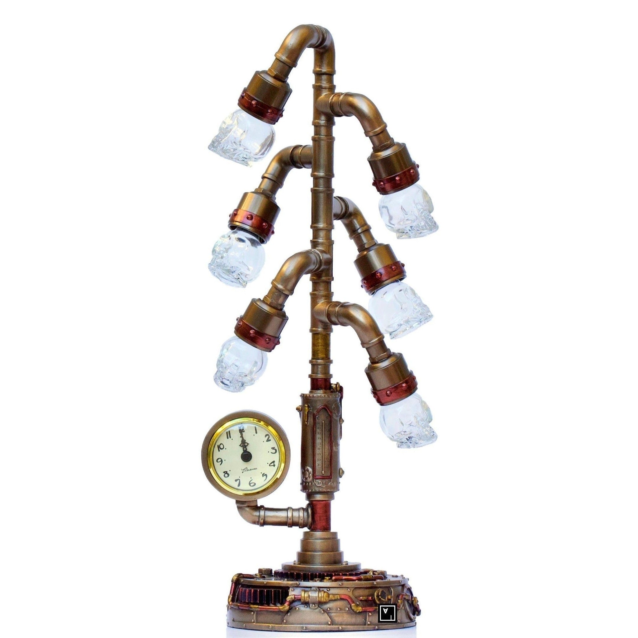 Pipework Clock Stand With Skull Bulb (LED) | Clocks | Home Decor