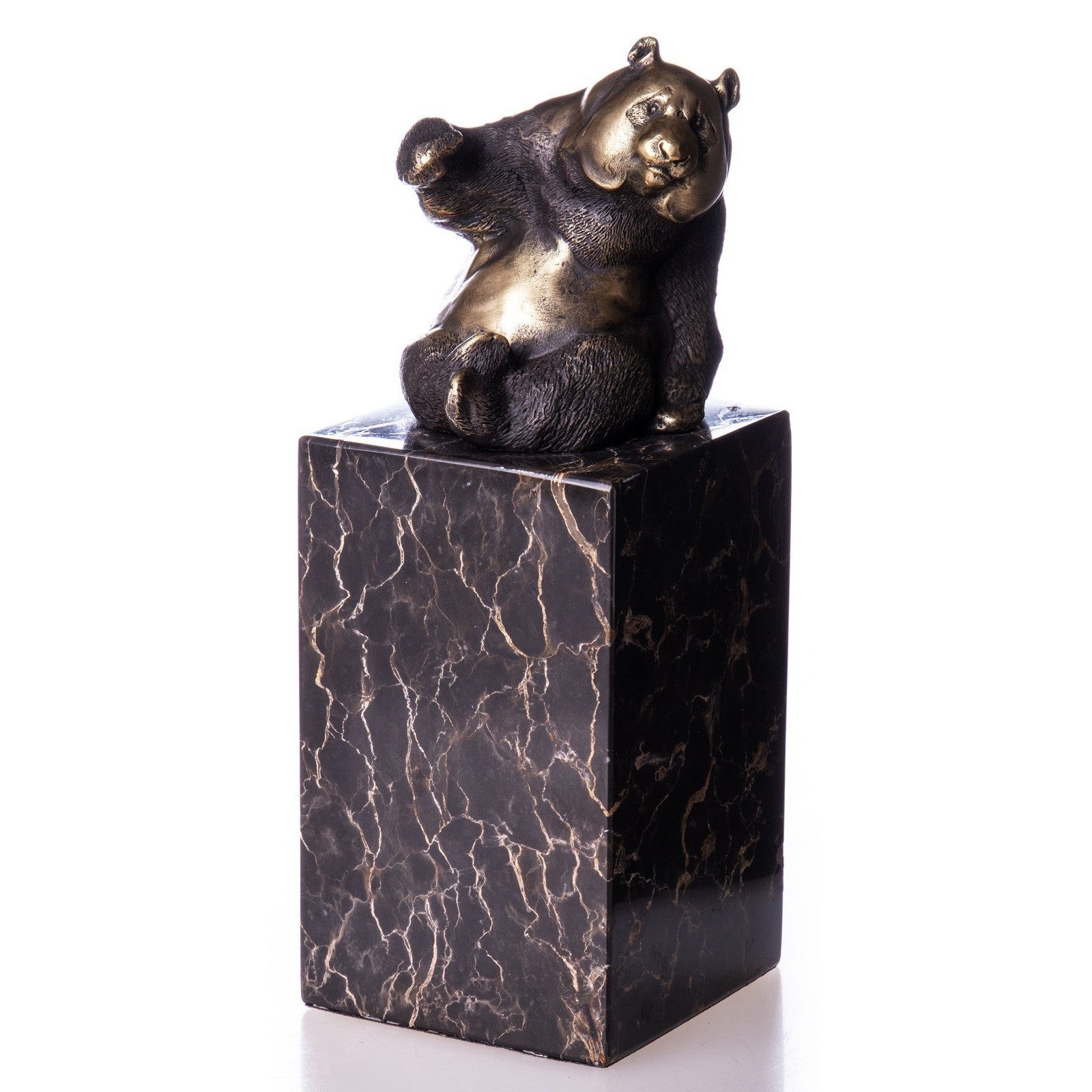 Playful Bronze Panda on Marble Base | Curios & Collectibles