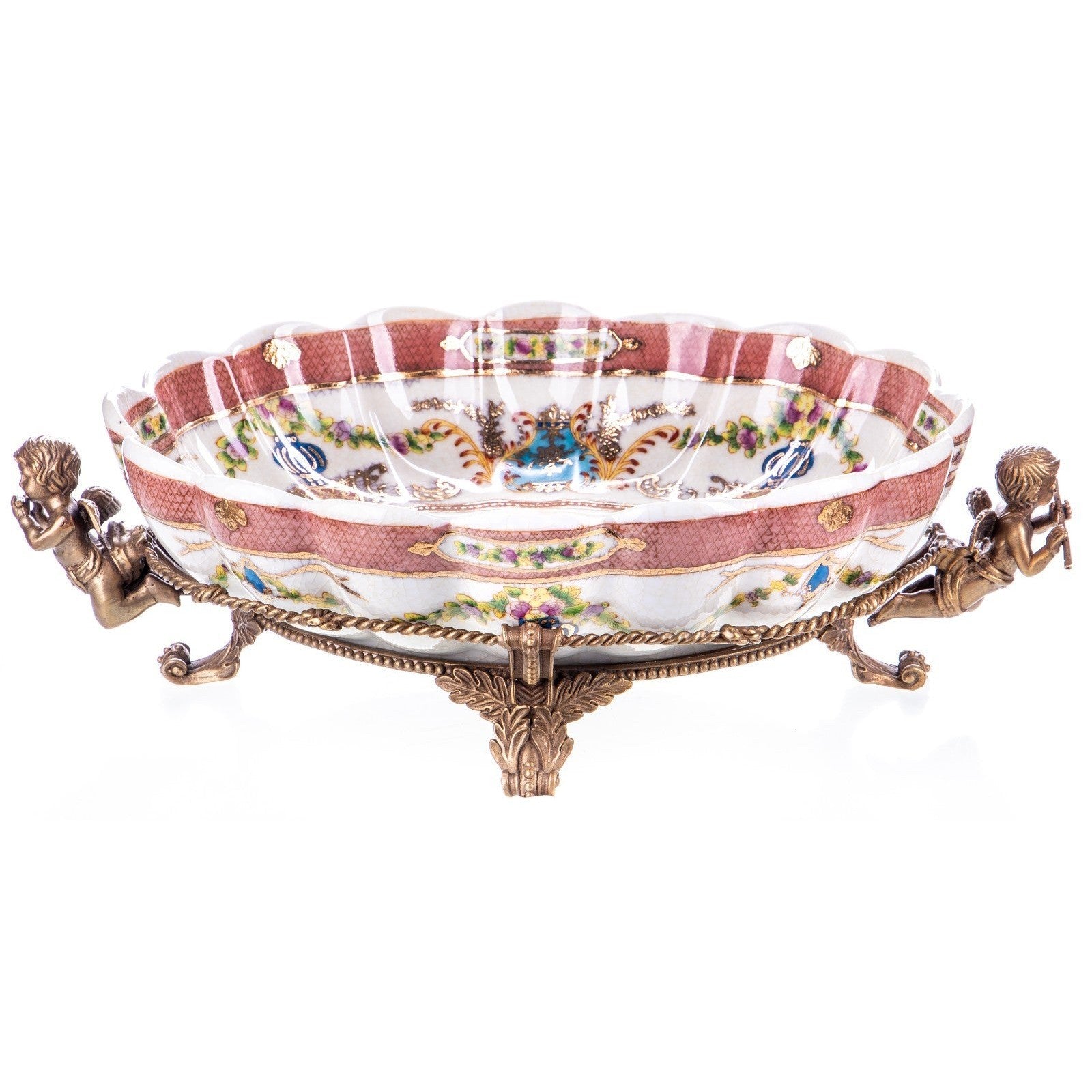 Porcelain Centerpiece Bowl with Bronze Cherub Mounts | Vases & Bowls