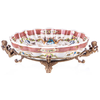 Porcelain Centerpiece Bowl with Bronze Cherub Mounts | Vases & Bowls
