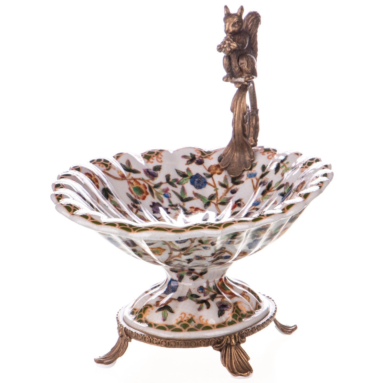 Porcelain Compote Bowl with Bronze Squirrel Handle | Vases & Bowls