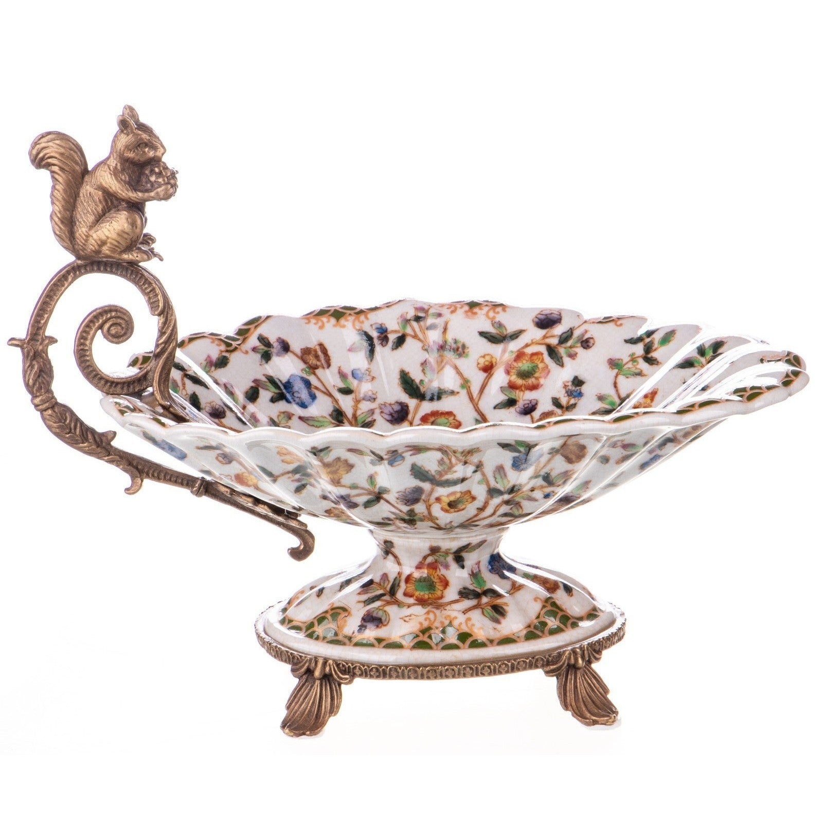 Porcelain Compote Bowl with Bronze Squirrel Handle | Vases & Bowls